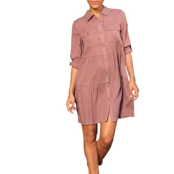 Anthropologie Dresses & Skirts - Millenium Blush Pink Tiered Button Down Dress - Small